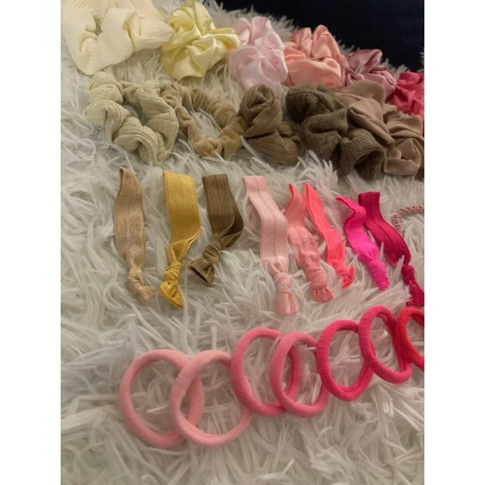 Hair Scrunchie Bundle Pink Neutral Color Variety Pack of 35